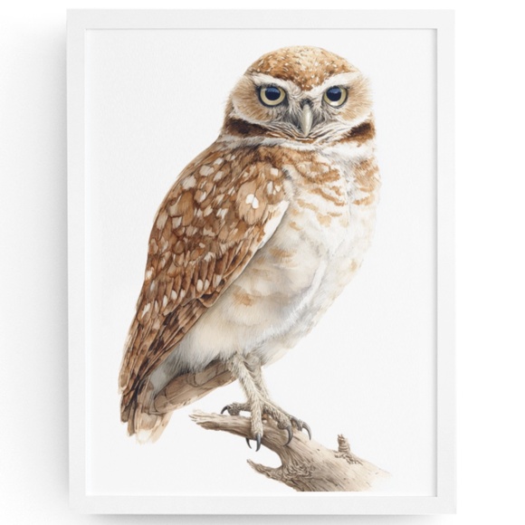 Watercolor Burrowing Owl Portrait Wall Art Print Poster, Unframed - Charming - Picture 1 of 7